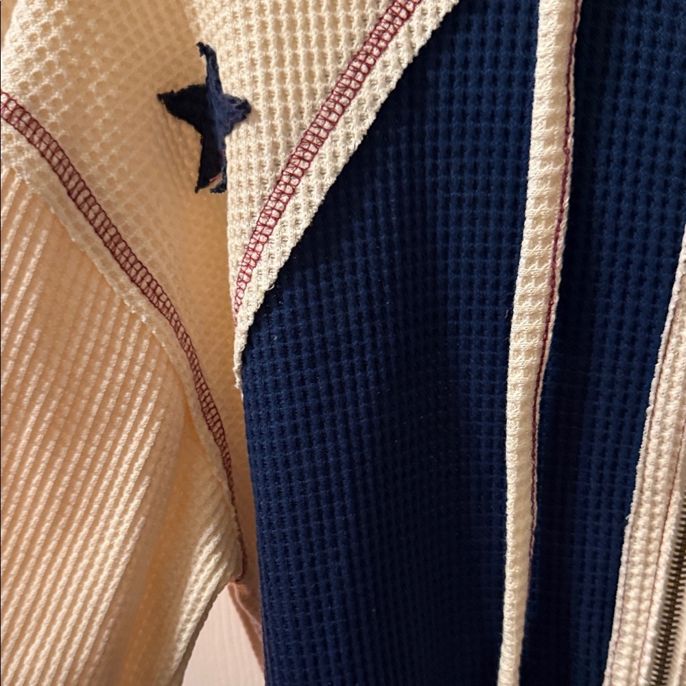 POL Waffle-Knit Zip Hoodie in Navy, Cream, Burgundy - Picture 3 of 6